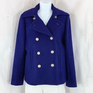 J. Crew Factory Pea Coat Classic Double Breasted Purple Wool Buttons Sz M